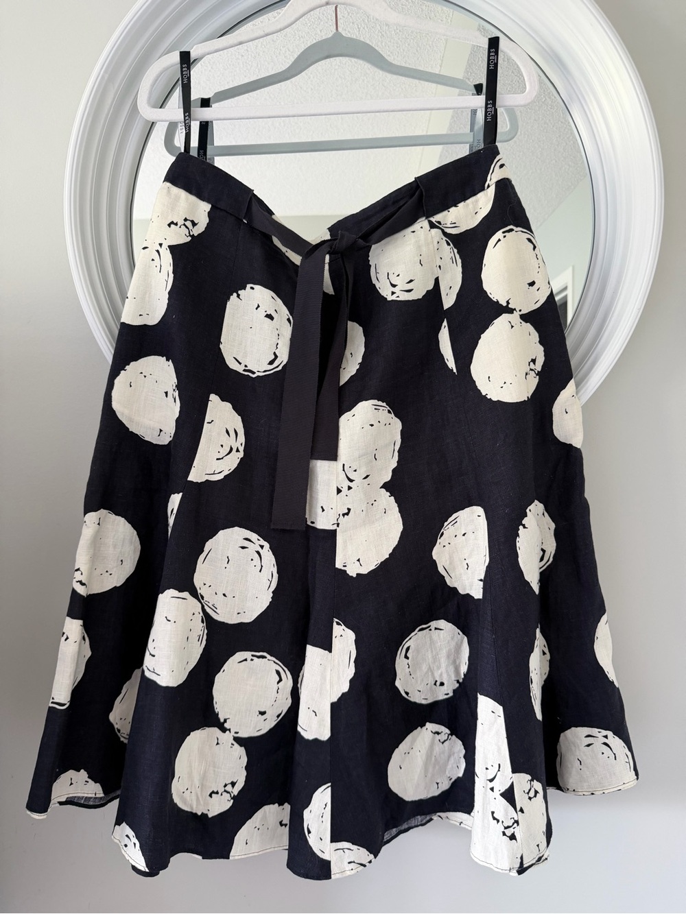Hobbs London 100% Linen Polka Dot A-Line Midi Skirt - UK 12 / US 8 (Medium)